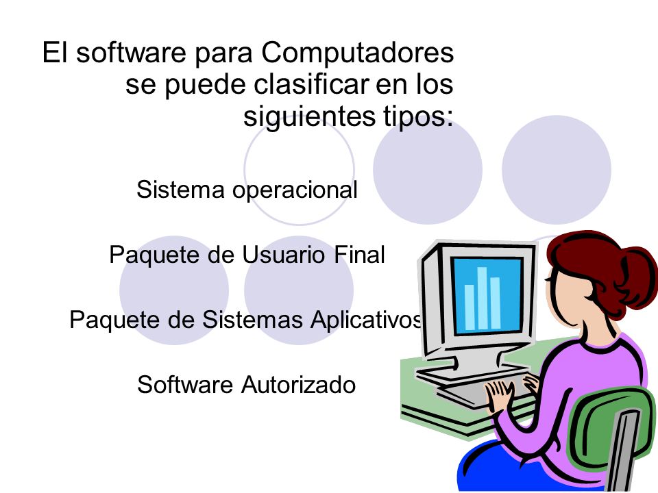 El software para Computadores se puede clasificar en los siguientes tipos:
