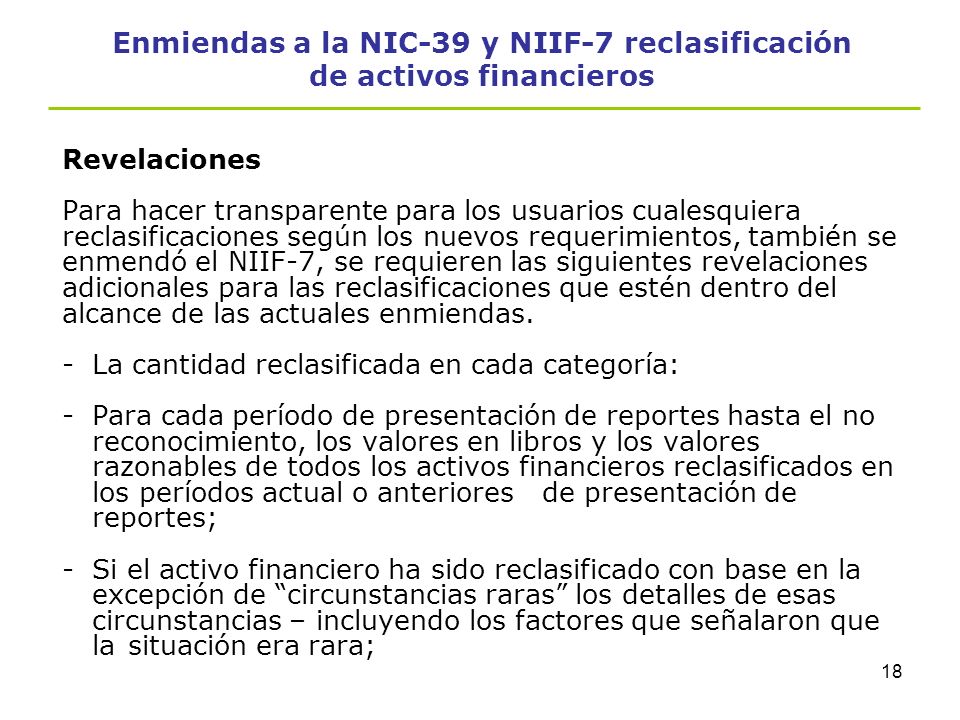 Enmiendas a la NIC-39 y NIIF-7 reclasificación de activos financieros