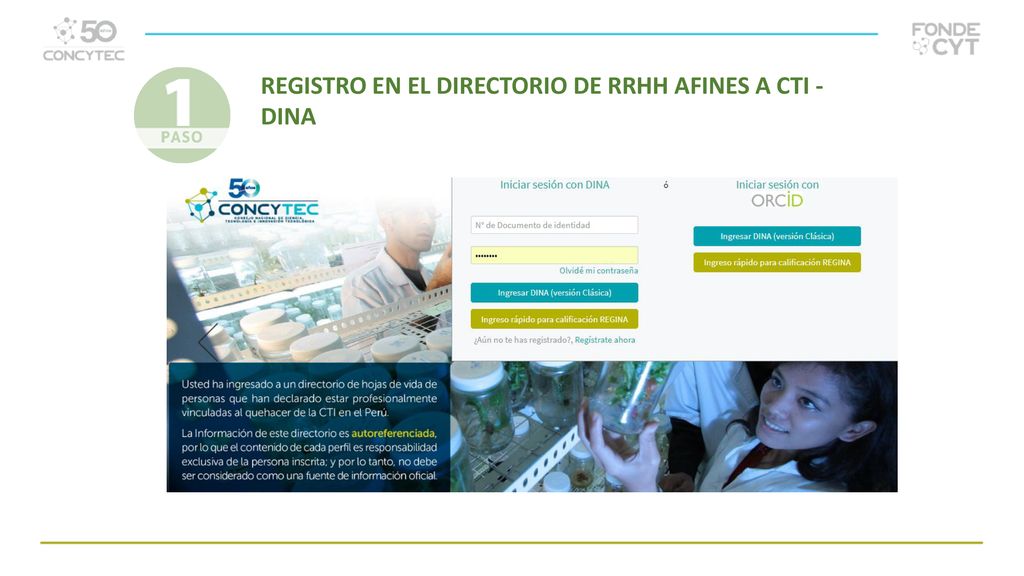 REGISTRO EN EL DIRECTORIO DE RRHH AFINES A CTI -DINA