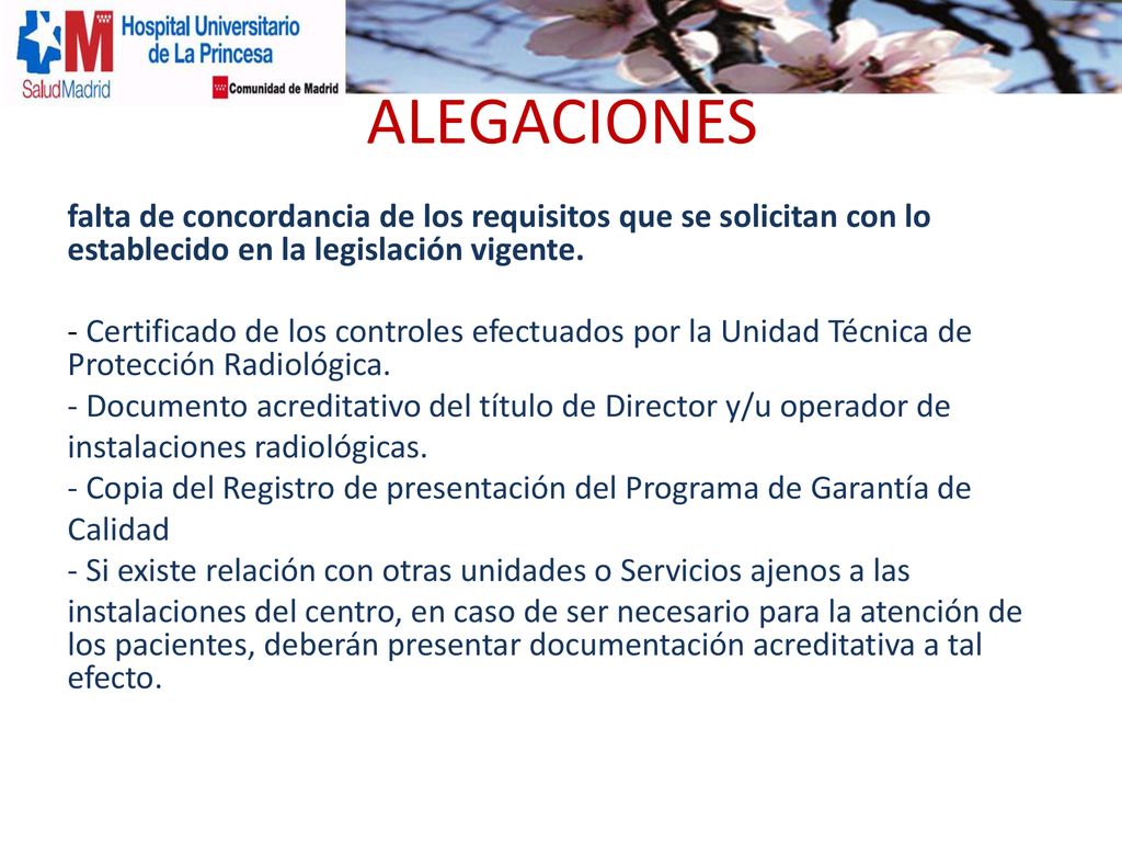 ALEGACIONES falta de concordancia de los requisitos que se solicitan con lo establecido en la legislación vigente.