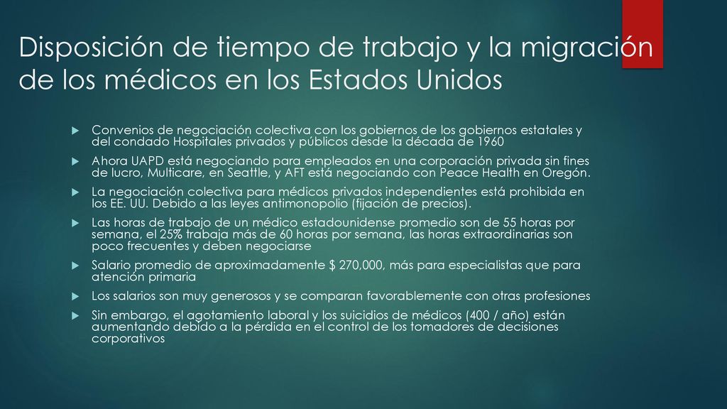Disposición de tiempo de trabajo y la migración de los médicos en los Estados Unidos