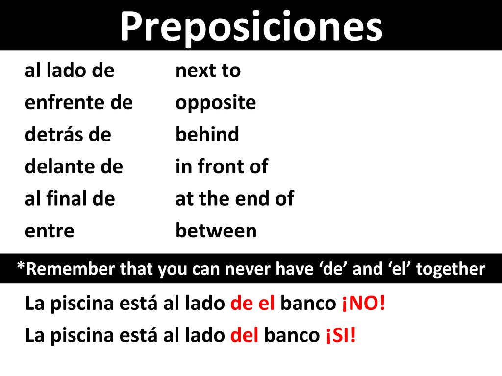 *Remember that you can never have ‘de’ and ‘el’ together