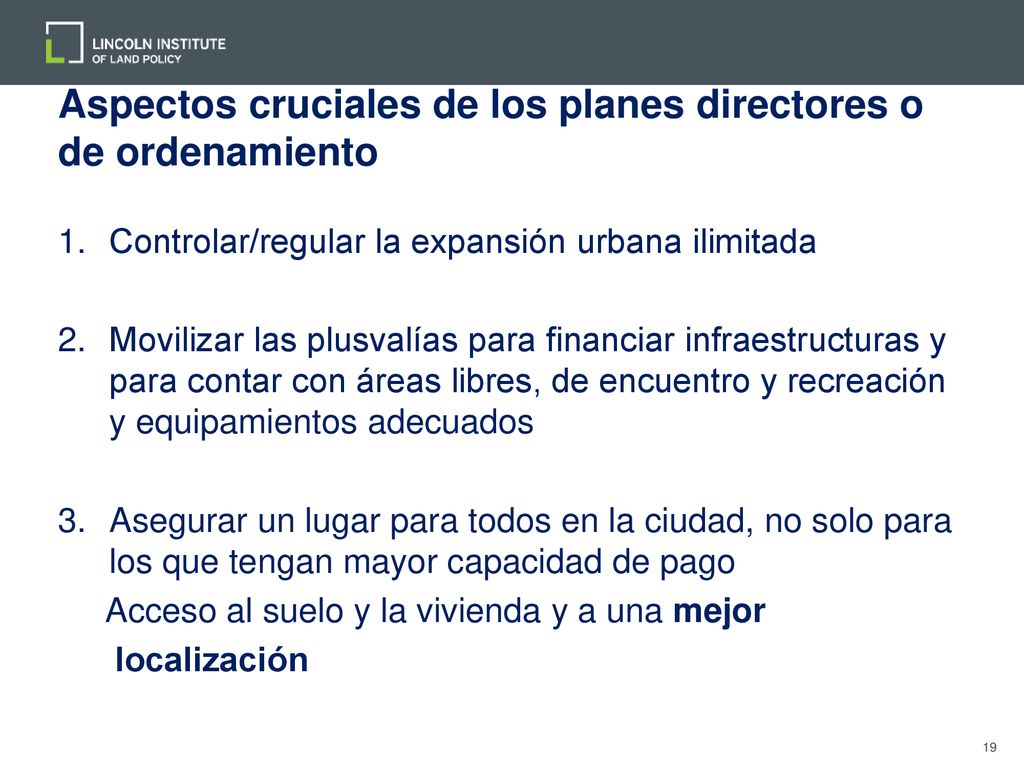 Aspectos cruciales de los planes directores o de ordenamiento