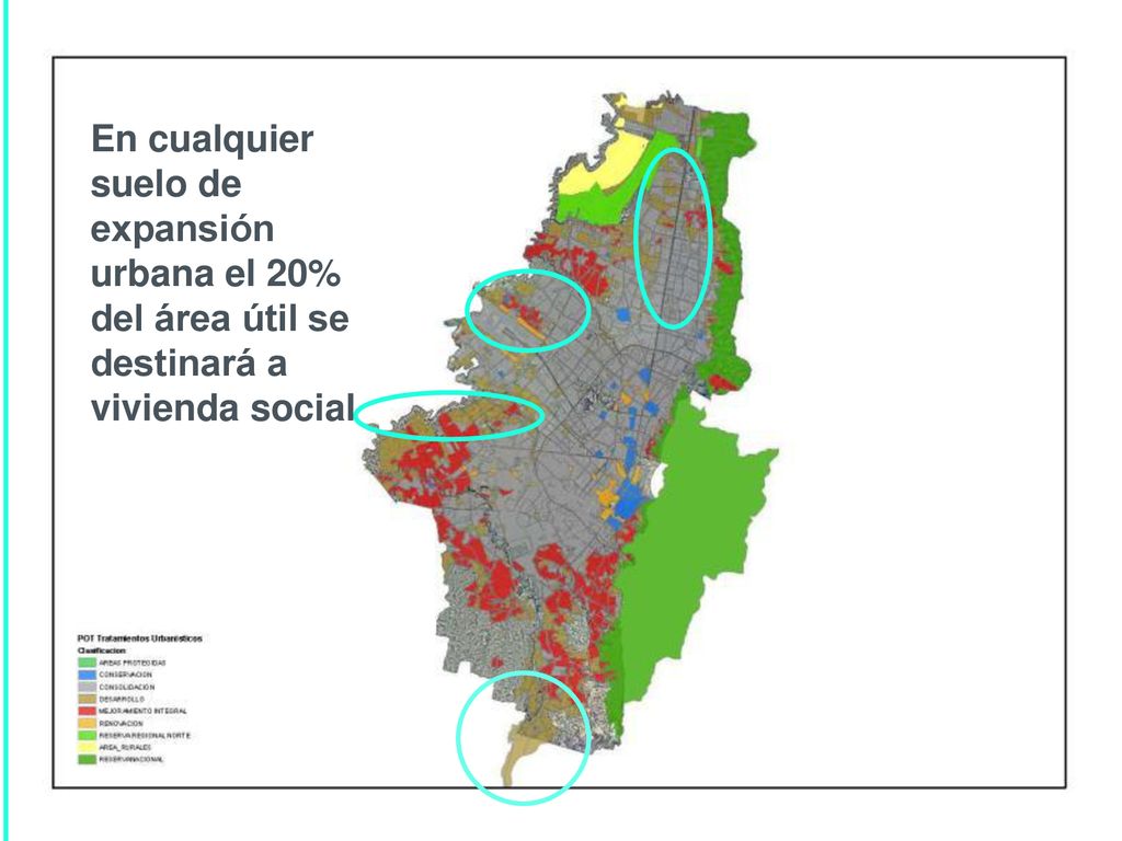 En cualquier suelo de expansión urbana el 20% del área útil se destinará a vivienda social