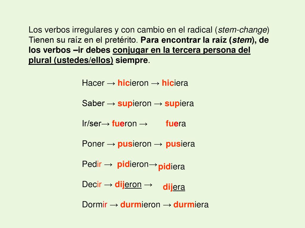 Los verbos irregulares y con cambio en el radical (stem-change)