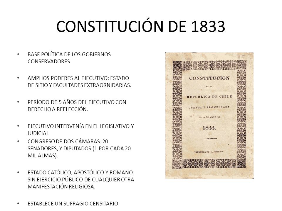 CONSTITUCIÓN DE 1833 BASE POLÍTICA DE LOS GOBIERNOS CONSERVADORES