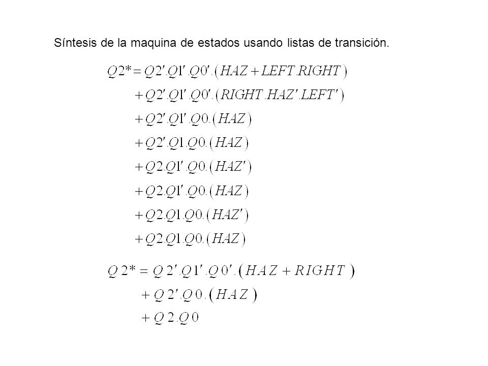 Síntesis de la maquina de estados usando listas de transición.