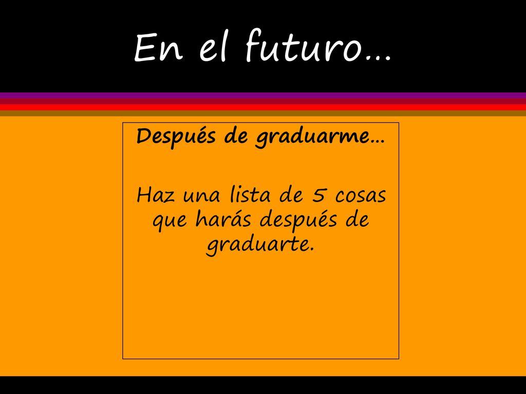 En el futuro… Después de graduarme… Haz una lista de 5 cosas que harás después de graduarte.