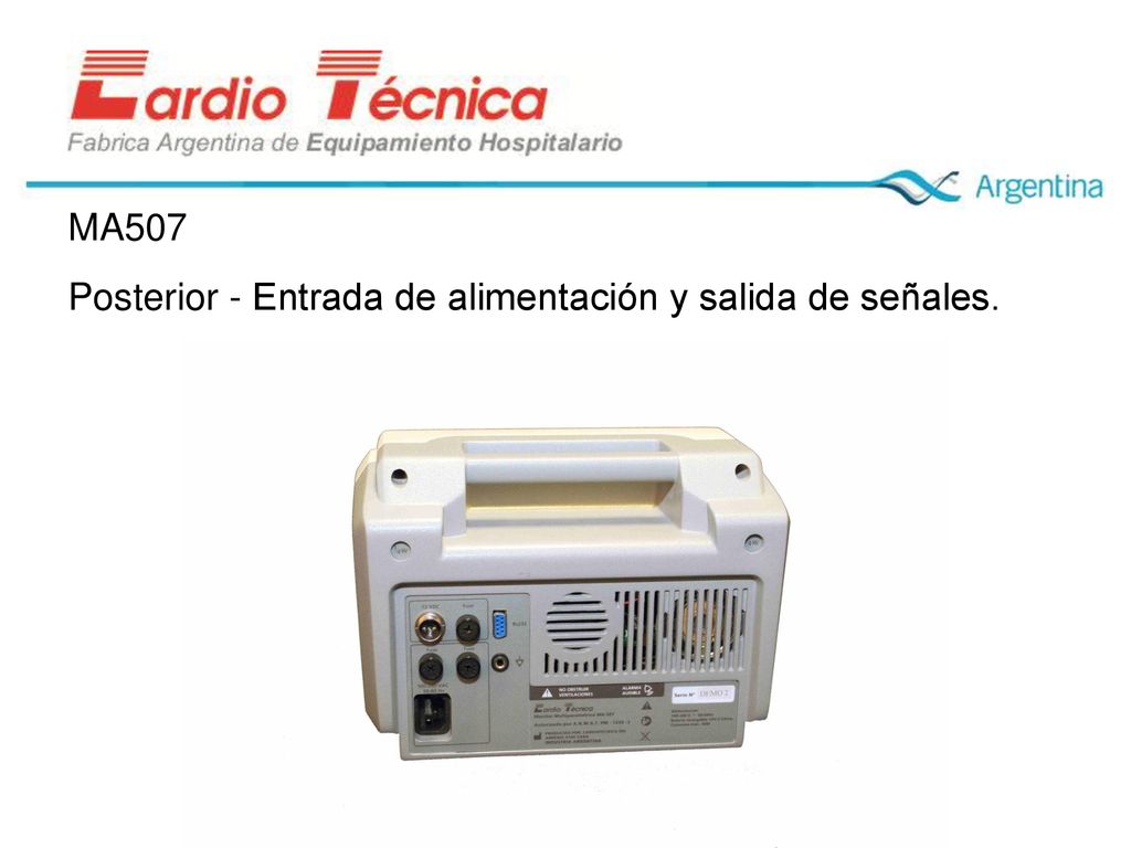 MA507 Posterior - Entrada de alimentación y salida de señales.