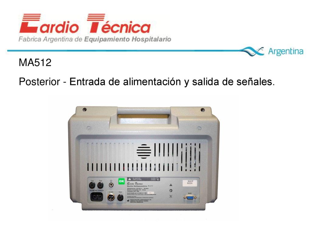 MA512 Posterior - Entrada de alimentación y salida de señales.