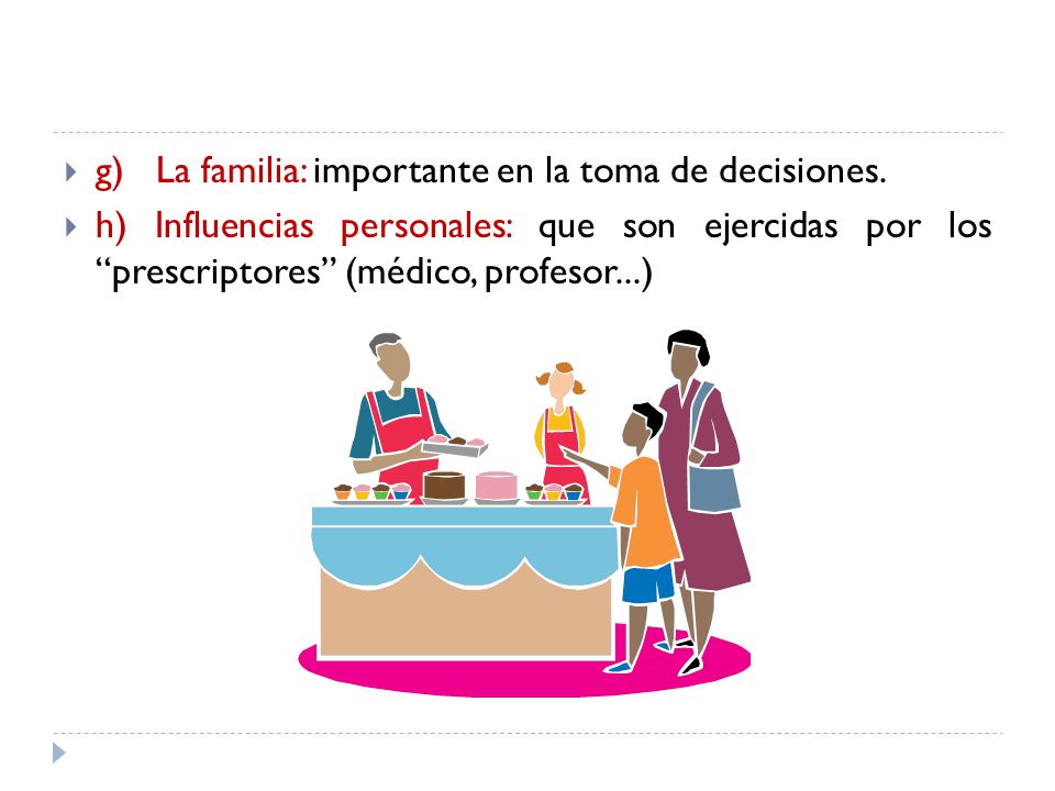 g) La familia: importante en la toma de decisiones.