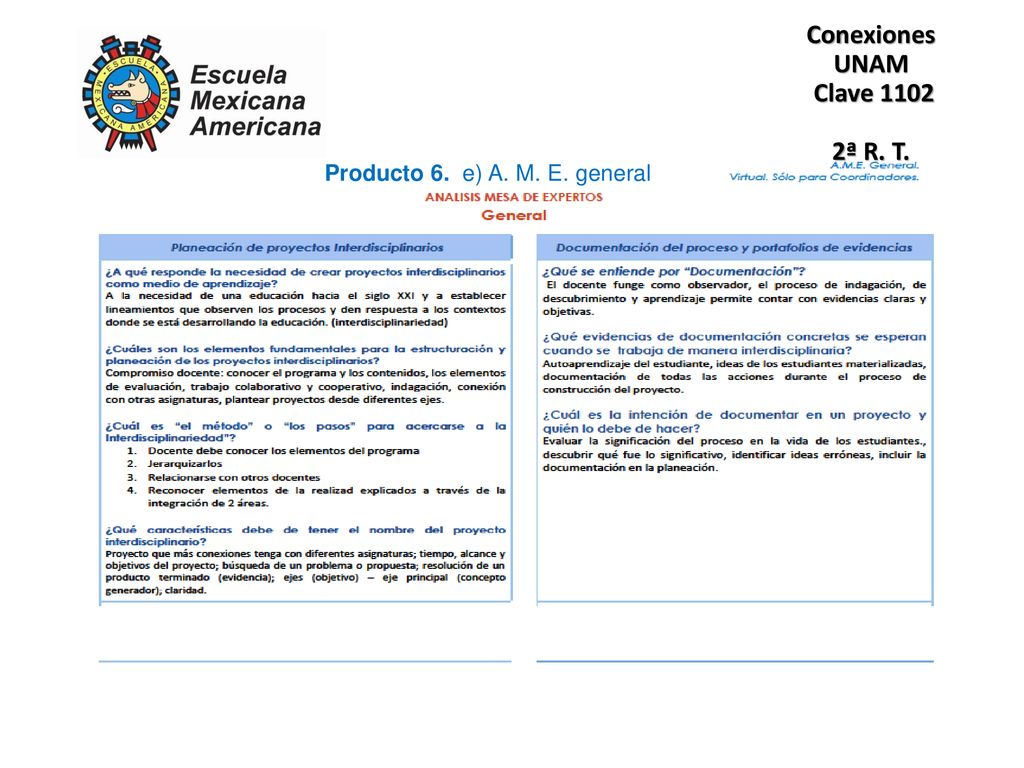 Producto 6. e) A. M. E. general