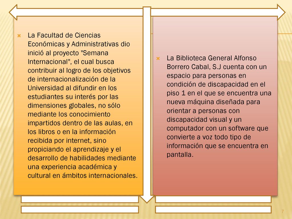 La Facultad de Ciencias Económicas y Administrativas dio inició al proyecto Semana Internacional , el cual busca contribuir al logro de los objetivos de internacionalización de la Universidad al difundir en los estudiantes su interés por las dimensiones globales, no sólo mediante los conocimiento impartidos dentro de las aulas, en los libros o en la información recibida por internet, sino propiciando el aprendizaje y el desarrollo de habilidades mediante una experiencia académica y cultural en ámbitos internacionales.