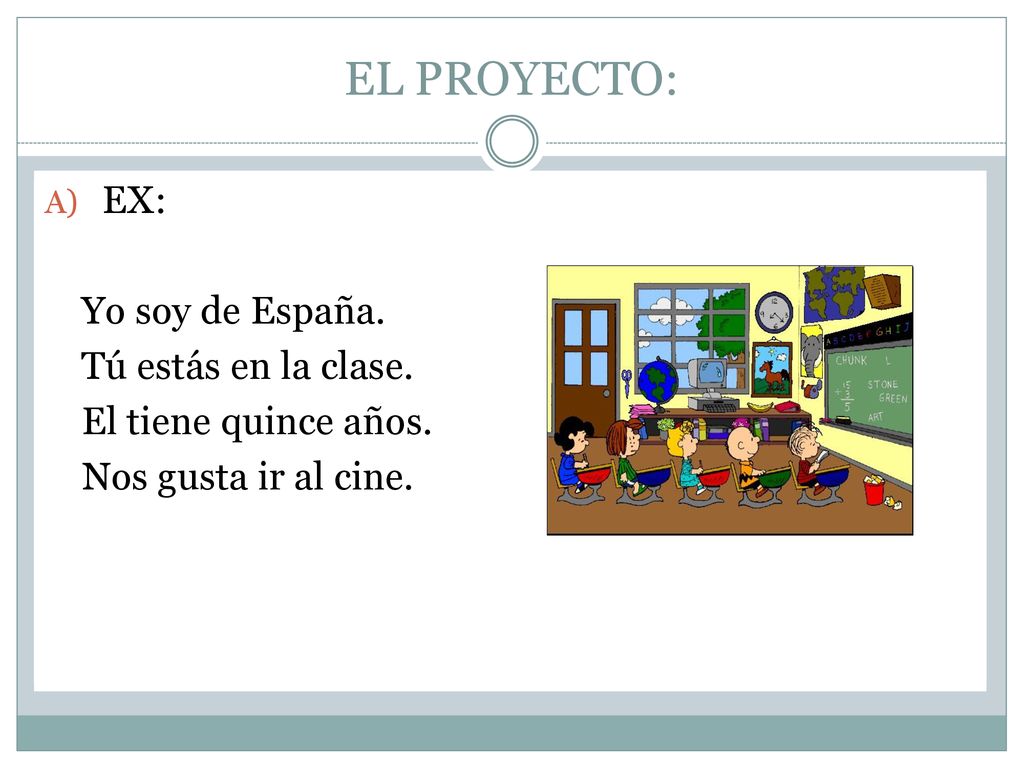 EL PROYECTO: EX: EX: Yo soy de España. Yo soy de España.