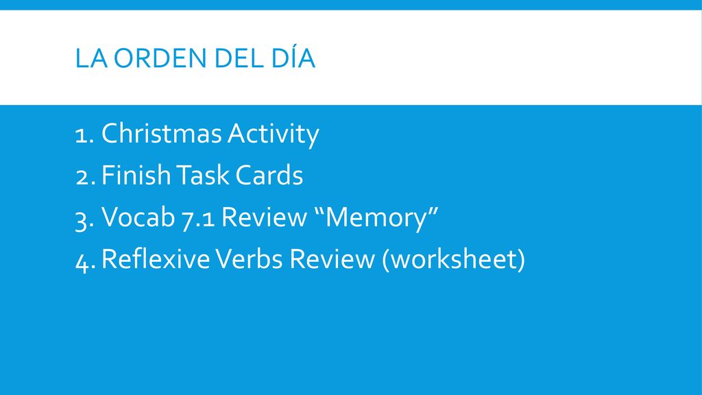La orden del día Christmas Activity. Finish Task Cards.