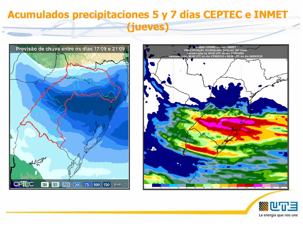 Acumulados precipitaciones 5 y 7 días CEPTEC e INMET (jueves)