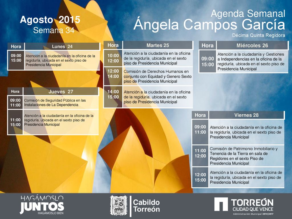 Ángela Campos García Agenda Semanal Agosto 2015 Semana 34 Cabildo