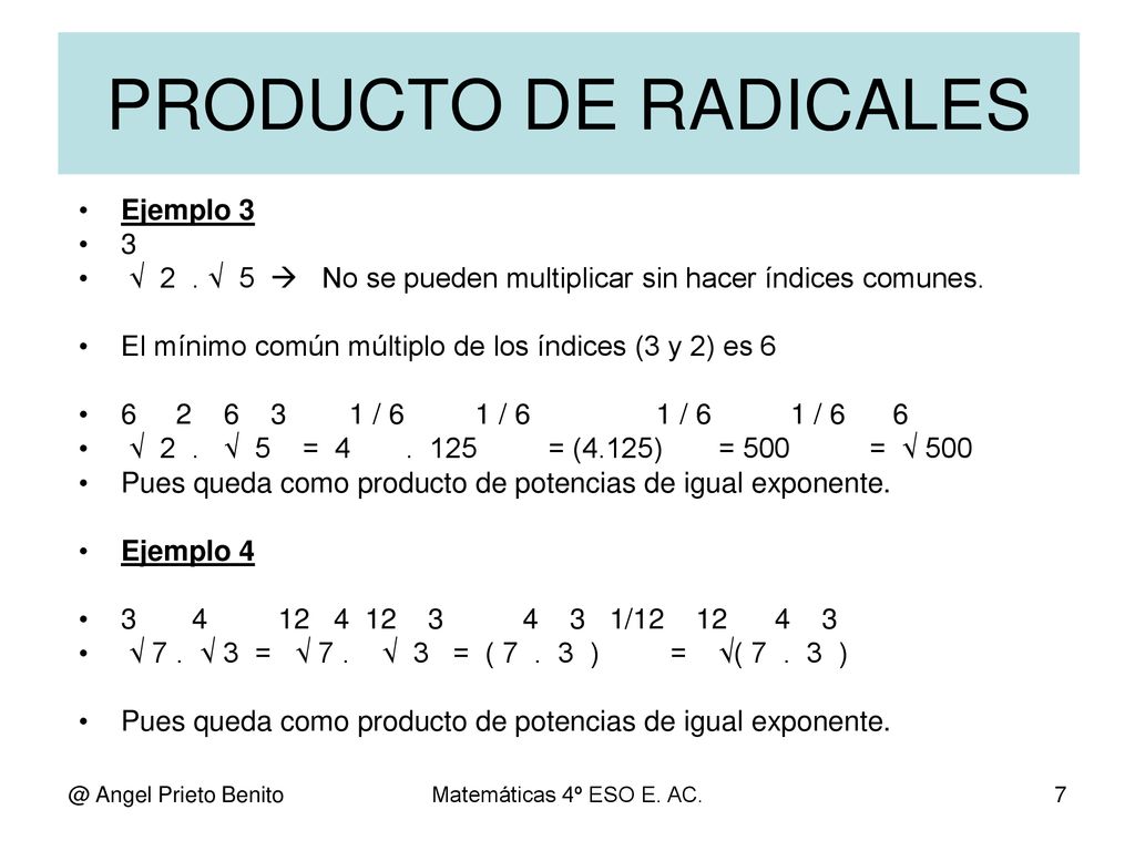PRODUCTO DE RADICALES Ejemplo 3 3