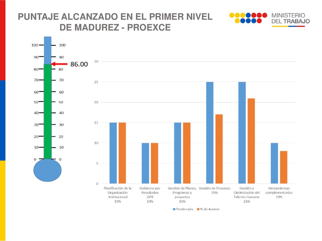PUNTAJE ALCANZADO EN EL PRIMER NIVEL DE MADUREZ - PROEXCE