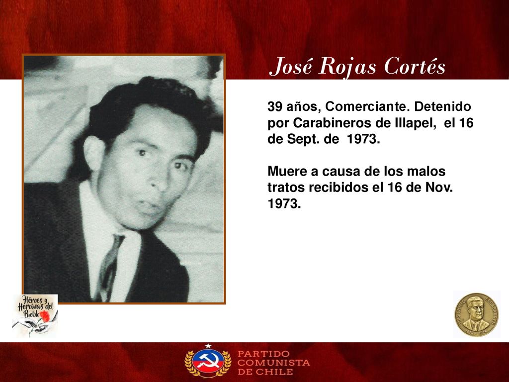 José Rojas Cortés 39 años, Comerciante. Detenido por Carabineros de Illapel, el 16 de Sept. de