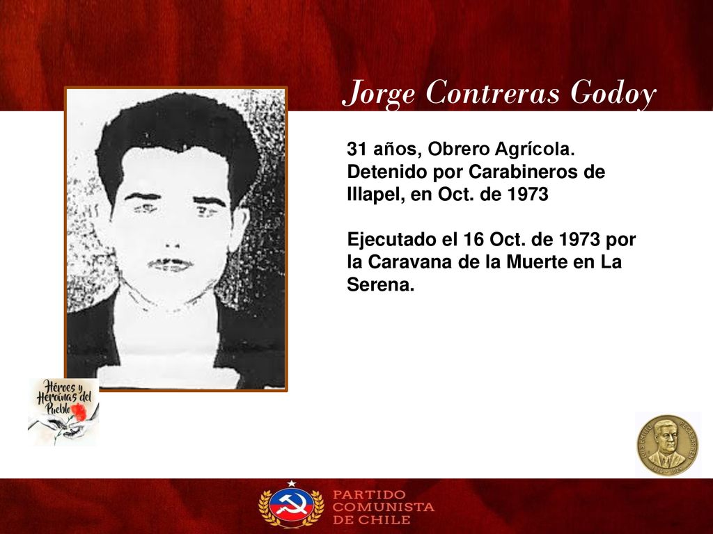 Jorge Contreras Godoy 31 años, Obrero Agrícola. Detenido por Carabineros de Illapel, en Oct. de