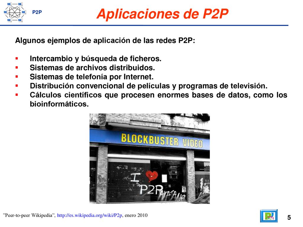 Aplicaciones de P2P Algunos ejemplos de aplicación de las redes P2P:
