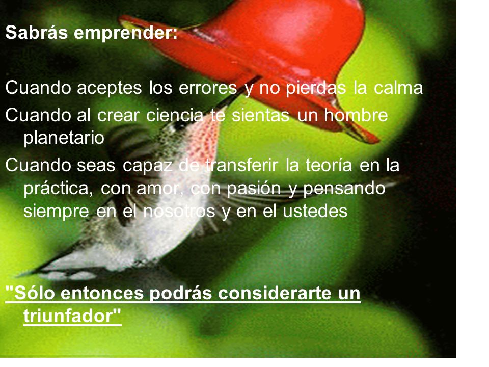 Sabrás emprender: Cuando aceptes los errores y no pierdas la calma. Cuando al crear ciencia te sientas un hombre planetario.