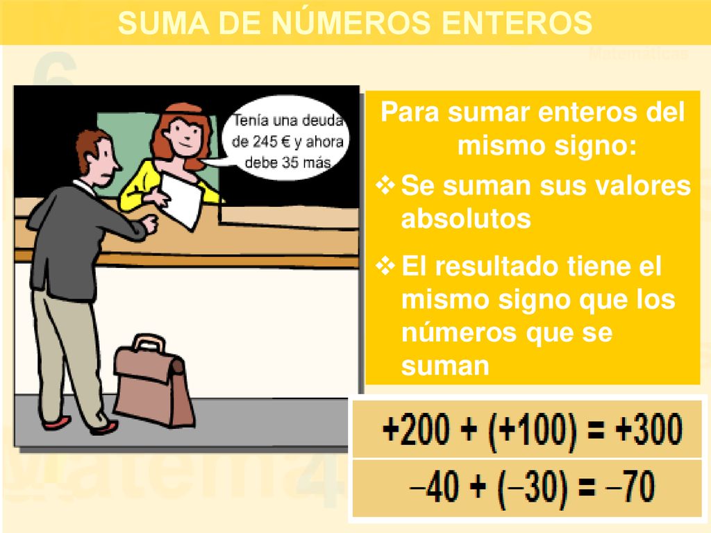 SUMA DE NÚMEROS ENTEROS Para sumar enteros del mismo signo: