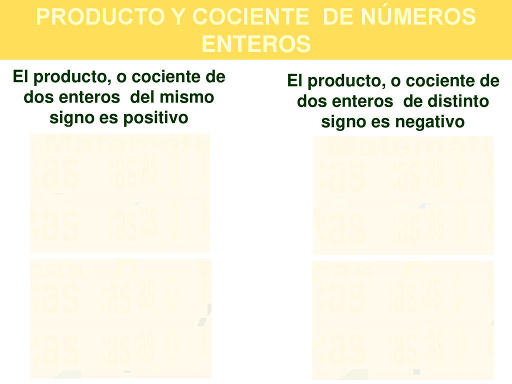 PRODUCTO Y COCIENTE DE NÚMEROS ENTEROS