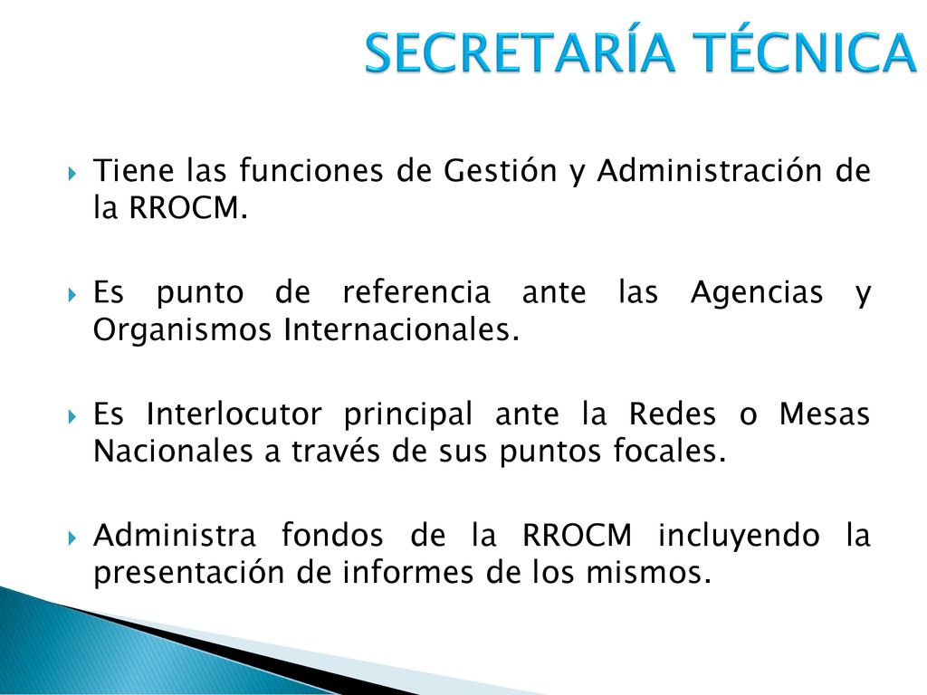 SECRETARÍA TÉCNICA Tiene las funciones de Gestión y Administración de la RROCM.