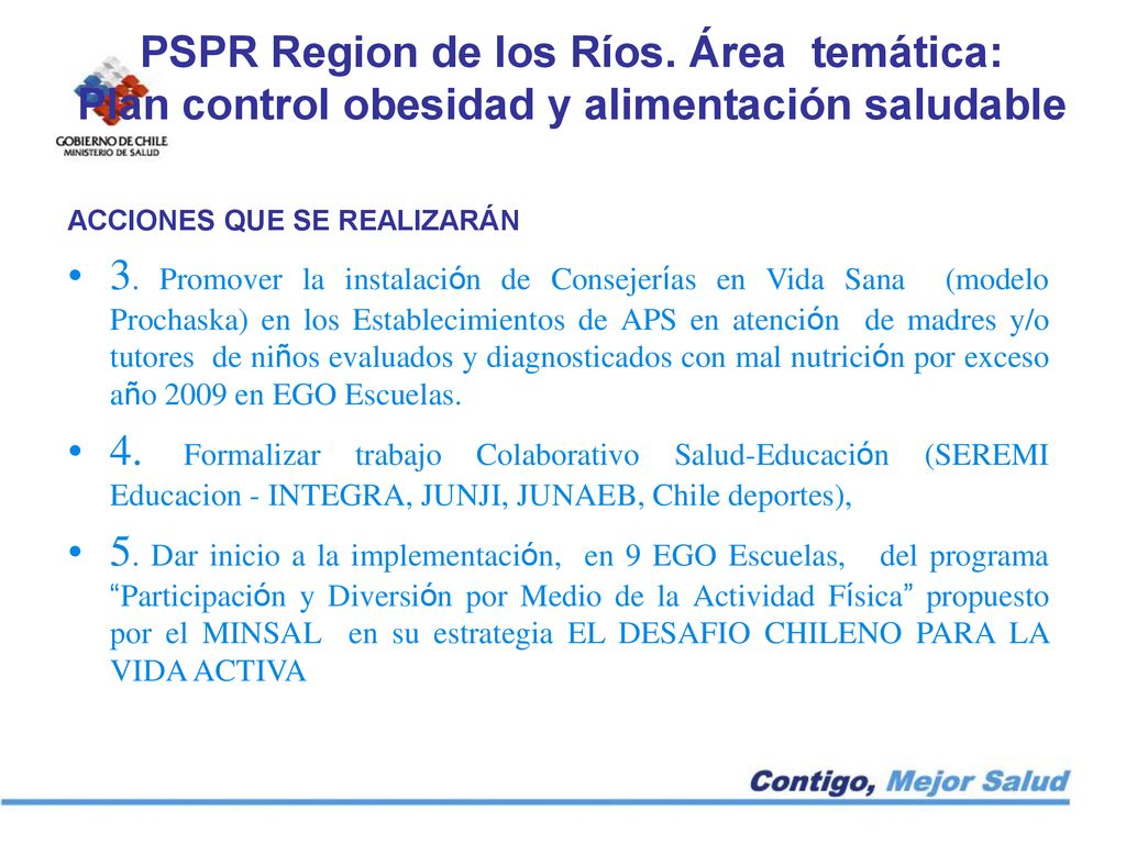 PSPR Region de los Ríos. Área temática: Plan control obesidad y alimentación saludable