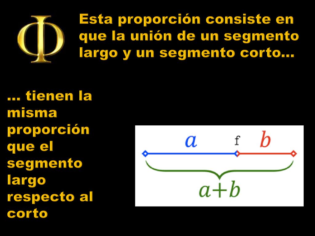 Esta proporción consiste en que la unión de un segmento largo y un segmento corto...