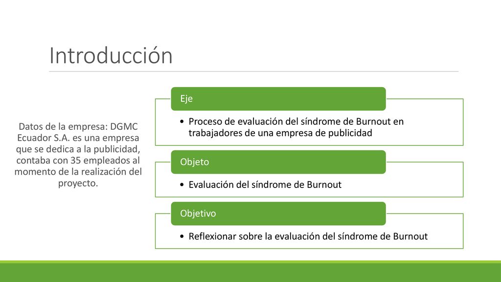Introducción Proceso de evaluación del síndrome de Burnout en trabajadores de una empresa de publicidad.