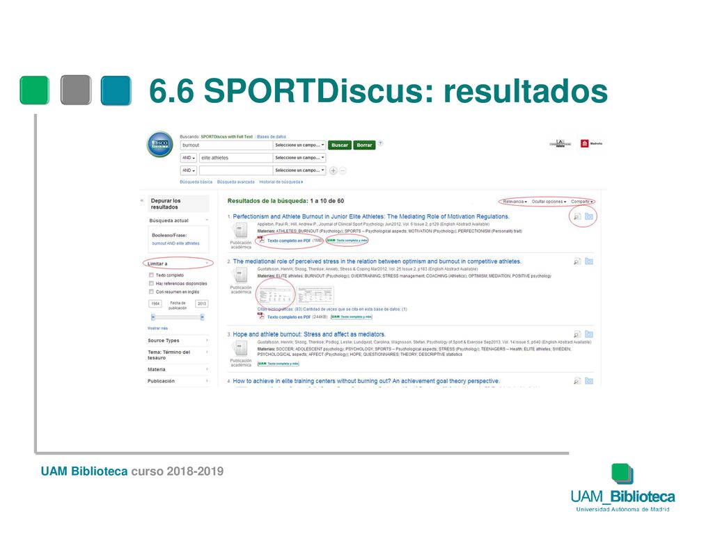 6.6 SPORTDiscus: resultados