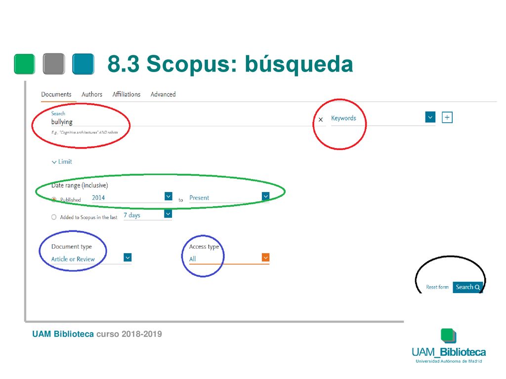 8.3 Scopus: búsqueda UAM Biblioteca curso