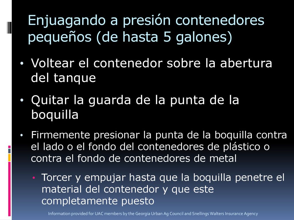 Enjuagando a presión contenedores pequeños (de hasta 5 galones)