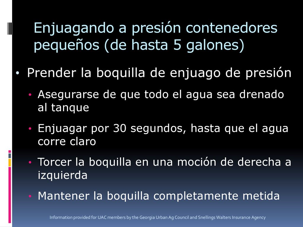 Enjuagando a presión contenedores pequeños (de hasta 5 galones)