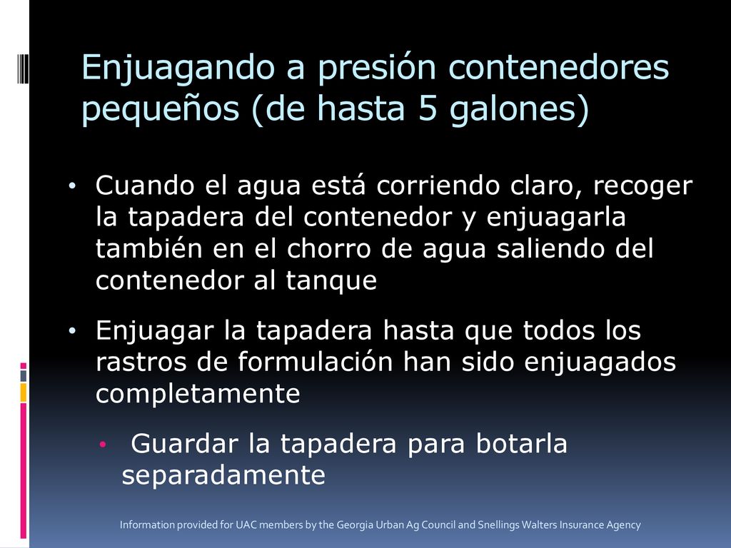 Enjuagando a presión contenedores pequeños (de hasta 5 galones)