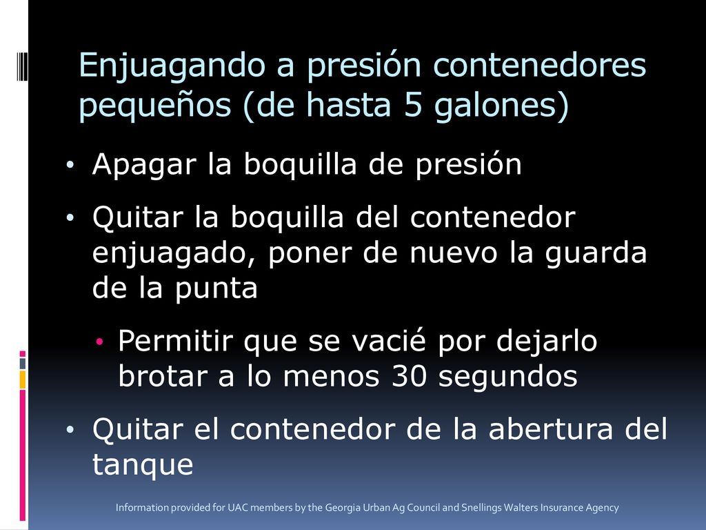 Enjuagando a presión contenedores pequeños (de hasta 5 galones)