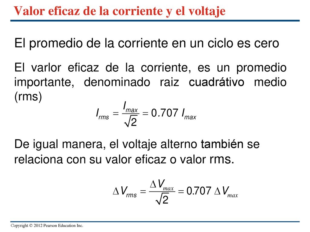 Valor eficaz de la corriente y el voltaje