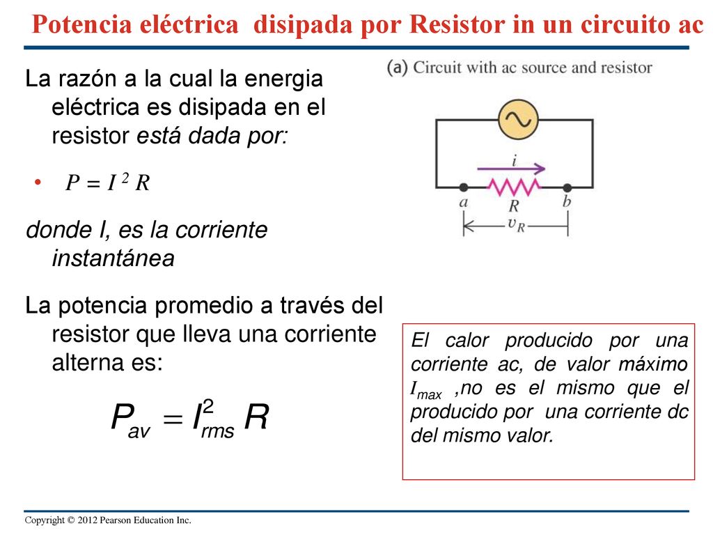 Potencia eléctrica disipada por Resistor in un circuito ac