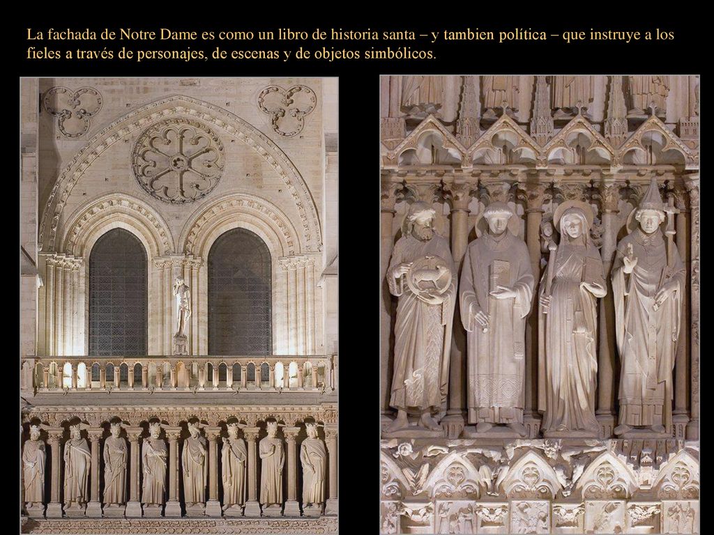 La fachada de Notre Dame es como un libro de historia santa – y tambien política – que instruye a los fieles a través de personajes, de escenas y de objetos simbólicos.