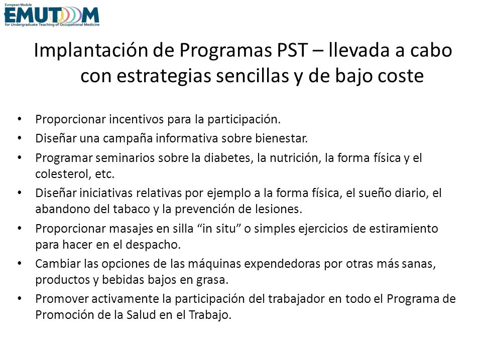 Implantación de Programas PST – llevada a cabo con estrategias sencillas y de bajo coste
