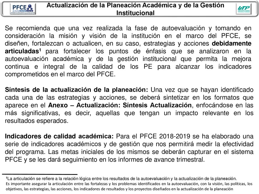 Actualización de la Planeación Académica y de la Gestión Institucional