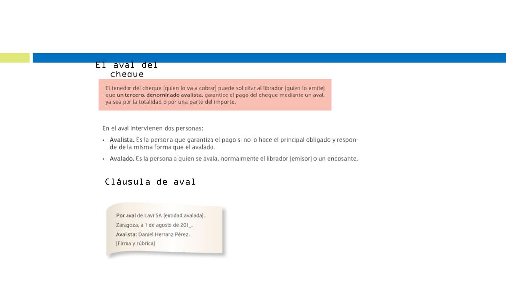 2. El cheque El aval del cheque Cláusula de aval