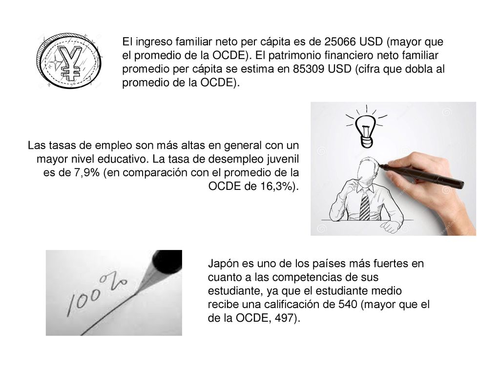 El ingreso familiar neto per cápita es de USD (mayor que el promedio de la OCDE). El patrimonio financiero neto familiar promedio per cápita se estima en USD (cifra que dobla al promedio de la OCDE).