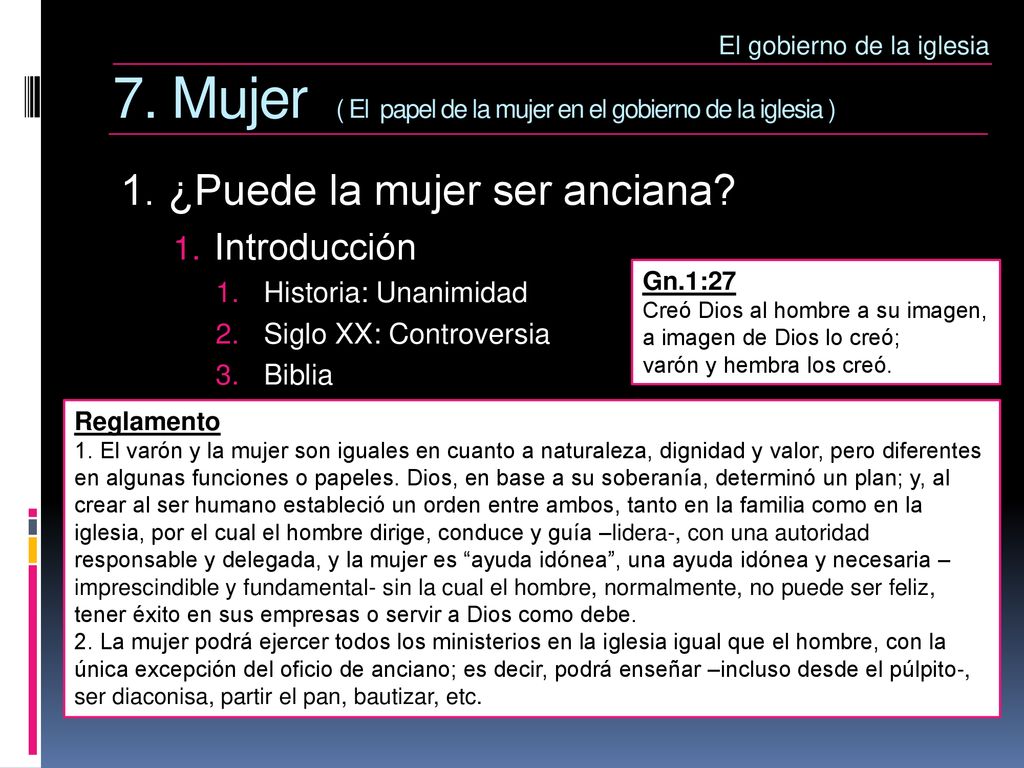 7. Mujer ( El papel de la mujer en el gobierno de la iglesia )