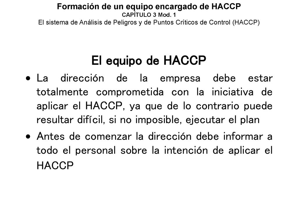 Formación de un equipo encargado de HACCP CAPÍTULO 3 Mod