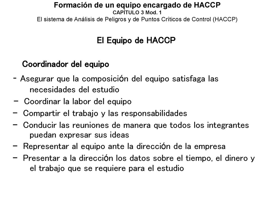 Formación de un equipo encargado de HACCP CAPÍTULO 3 Mod