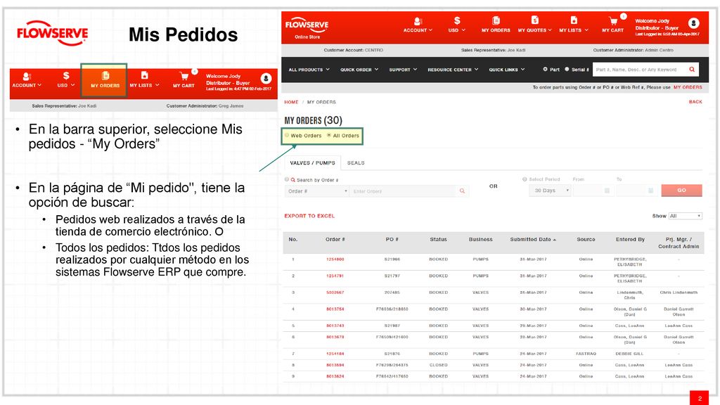 Mis Pedidos En la barra superior, seleccione Mis pedidos - My Orders